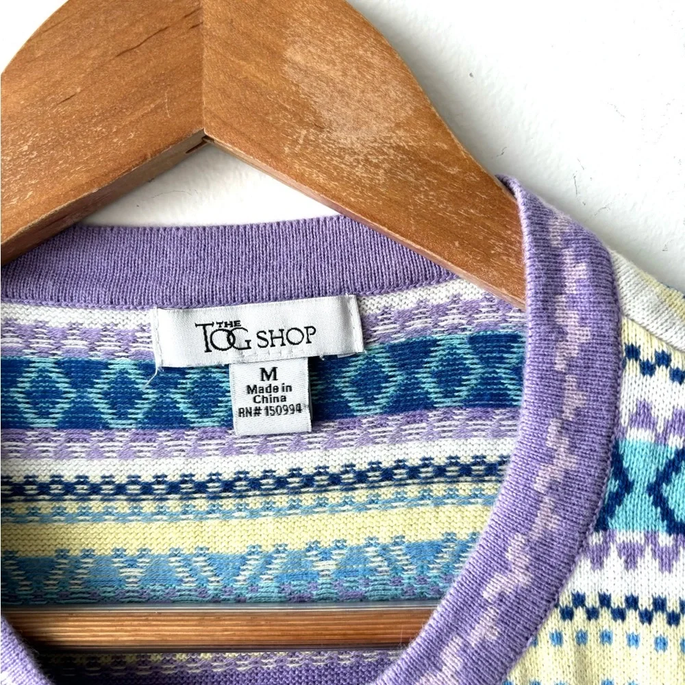 The Tog Shop Cardigan Sweater Fair Isle Purple Ivory Sequin Knit Women M Holiday
